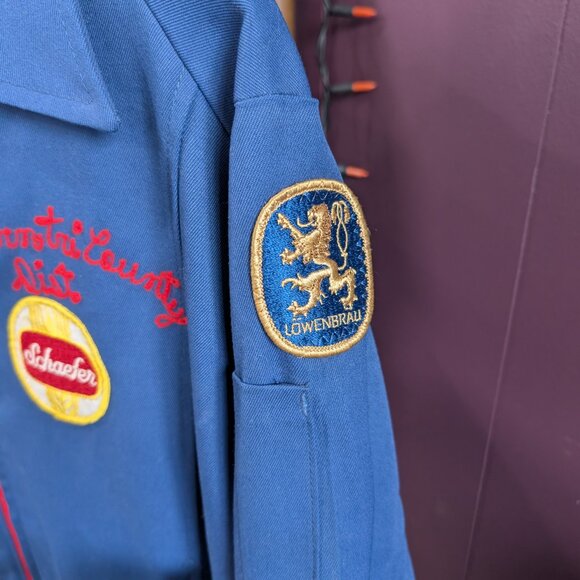 Vintage 70s Men's Miller High Life Blue Jacket Patch Chain Stitch Size 44 Large - Picture 4 of 8